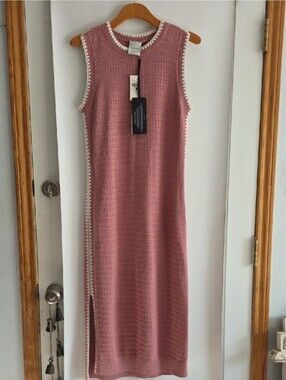 Varley Dwight Sleeveless Knit Midi Dress 100% Cotton Pink Size Medium